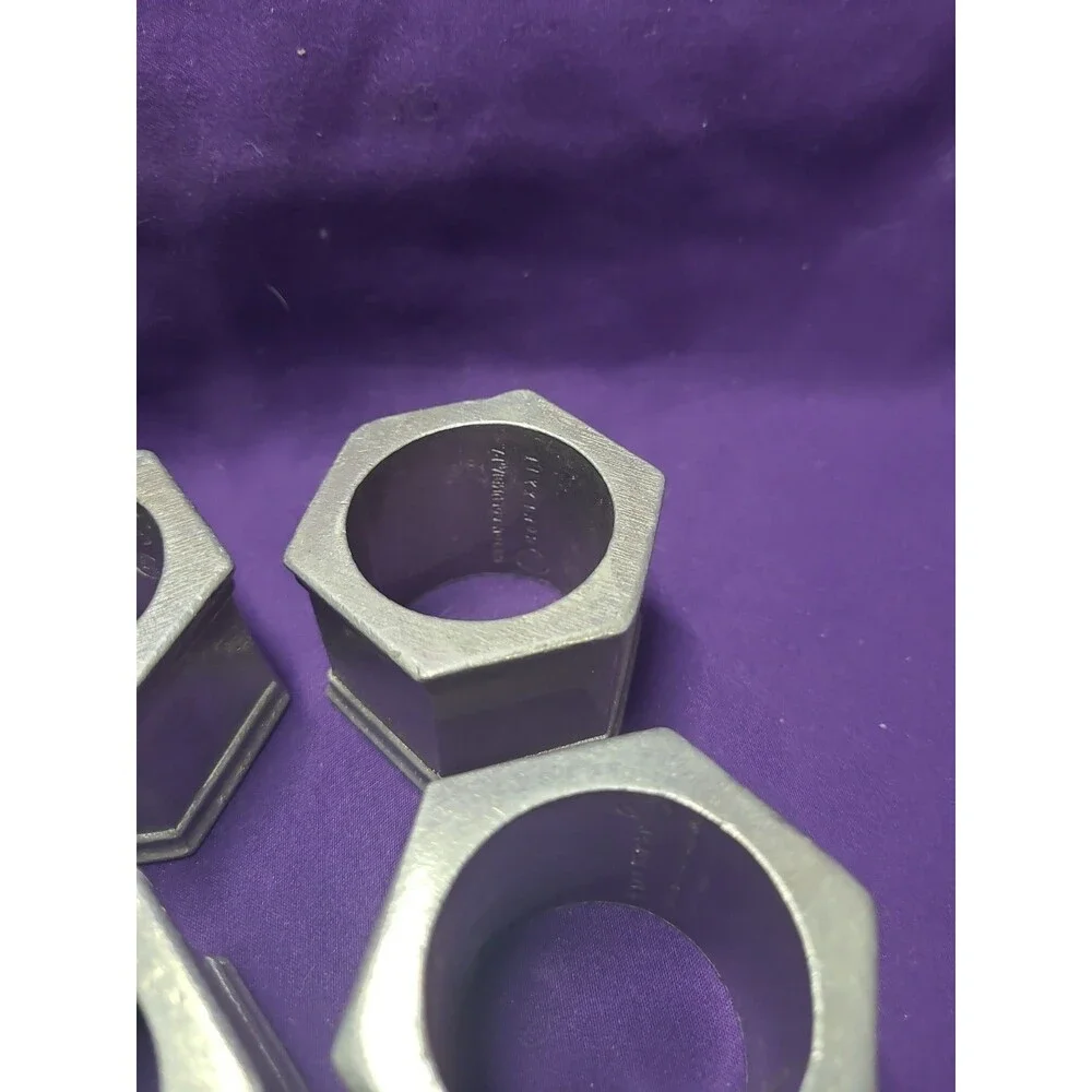 Vintage Wilton Armetale Columbia Pewter Hexagon Napkin Rings Set of 4 USA 1972